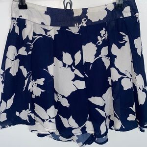 blue and white floral flowy high waist shorts